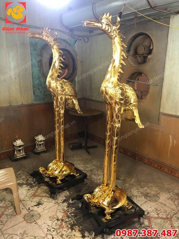 Đúc hạc đồng cỡ lớn mạ vàng 24k cho đình, chùa , miếu mạo, nhà thờ, gia tiên..!!