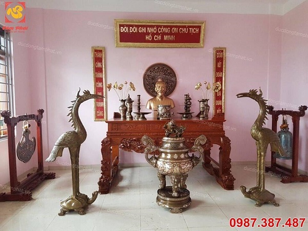 Hạc thờ bằng đồng cao 1m6, hun xanh giả cổ