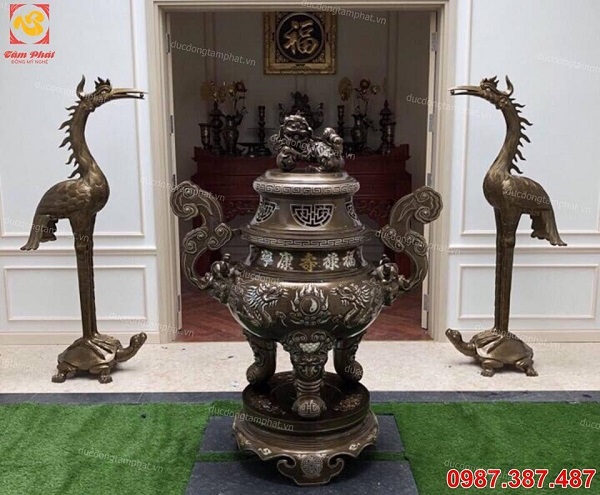 Hạc thờ bằng đồng cao 1m6, hun xanh giả cổ