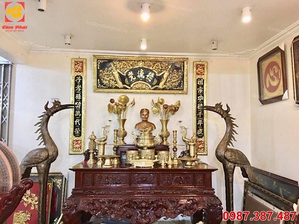 Hạc thờ bằng đồng đỏ nguyên chất cao 1m8