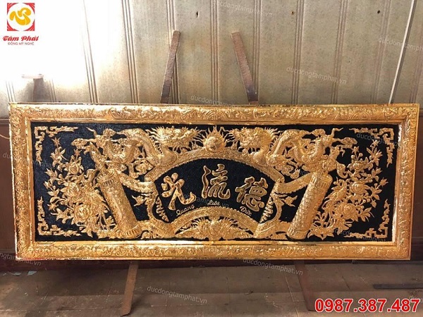 Hoành phi câu đối bằng đồng vàng nguyên chất, thiết kế tinh xảo