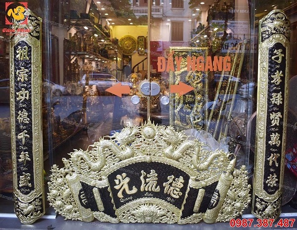 Hoành phi câu đối thờ gia tiên, sơn son thếp vàng