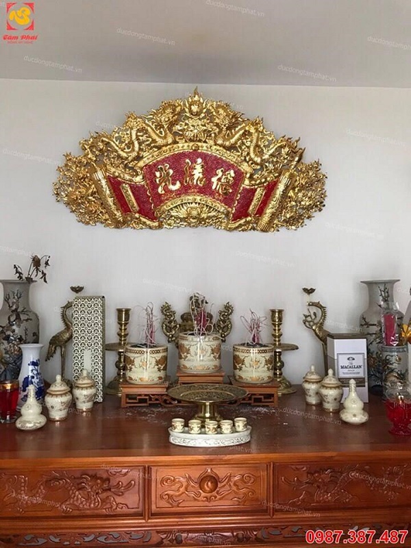 Hoành phi câu đối thờ gia tiên, sơn son thếp vàng