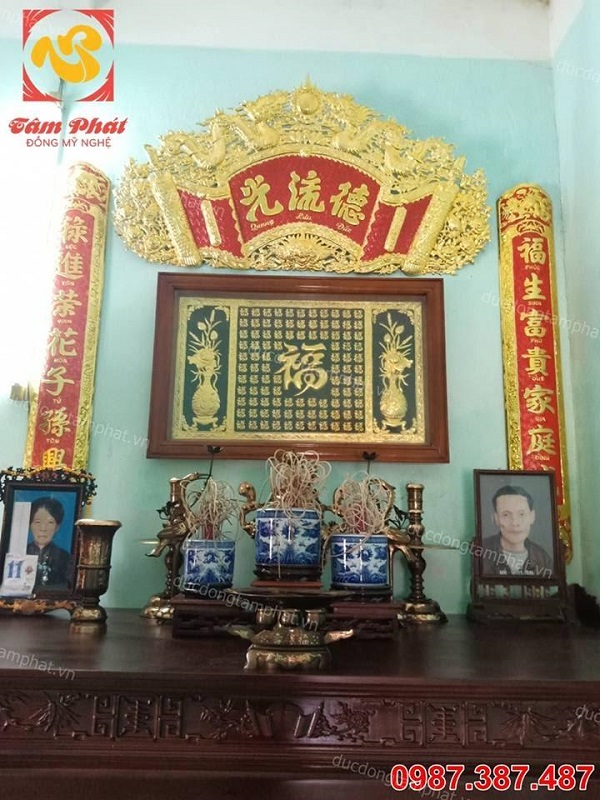 Hoành phi cuốn thư câu đối mạ vàng 24k lắp đặt cho khách..!