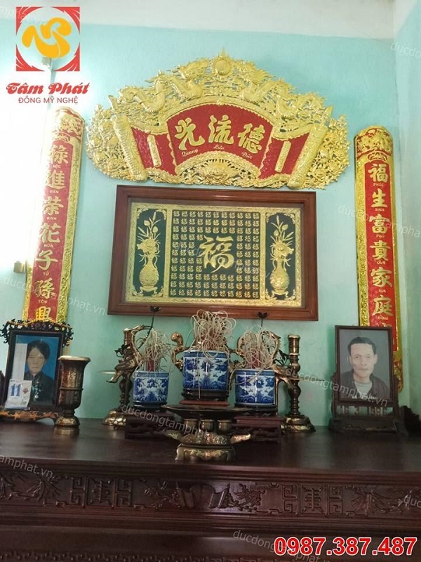 Hoành phi cuốn thư câu đối mạ vàng 24k lắp đặt cho khách..!