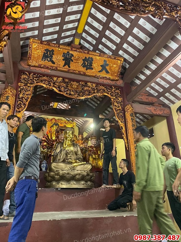 Lắp đặt tượng Phật Adida tại chùa động cao 1m5 dát vàng điểm..!