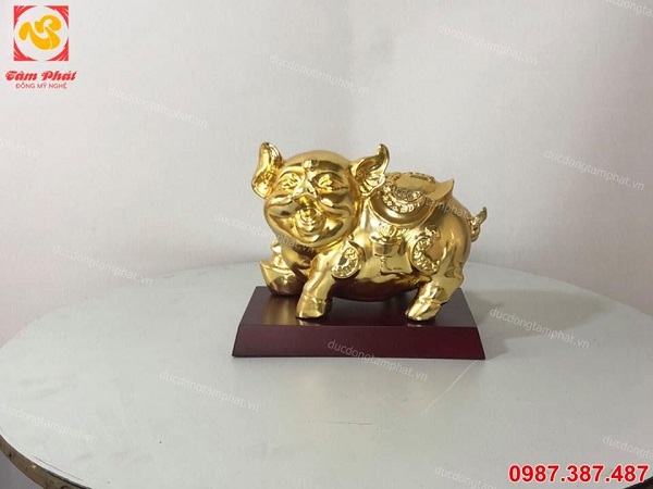 Linh vật heo phong thuỷ bằng đồng mạ vàng tuyệt đẹp, kích thước đa dạng