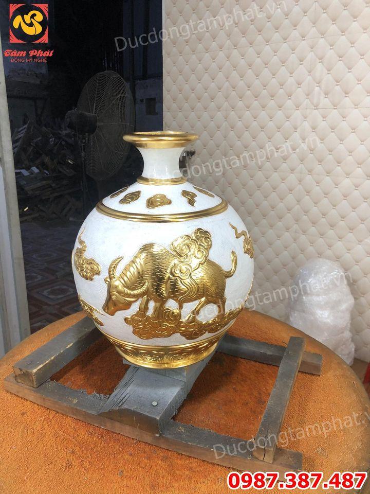 Lọ Đồng Phong thuỷ cao 31cm dát vàng điểm tuyệt đẹp giao khách Hà Nội.!!