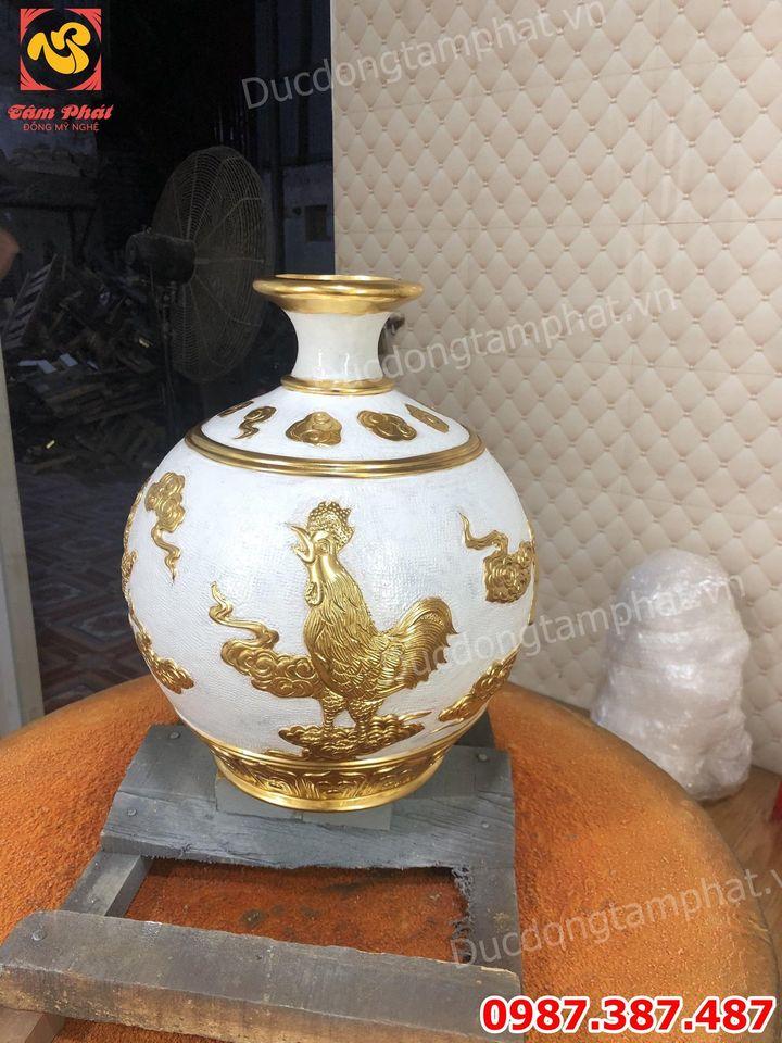 Lọ Đồng Phong thuỷ cao 31cm dát vàng điểm tuyệt đẹp giao khách Hà Nội.!!