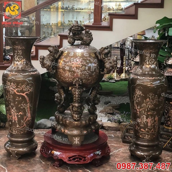 Lọ lục bình đẹp khảm tam khí cao cấp, hình thức sang trọng