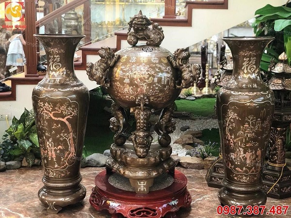 Lọ lục bình đẹp khảm tam khí cao cấp, hình thức sang trọng