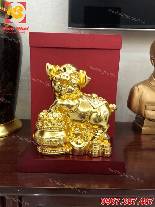 Lợn đồng phong thủy thếp vàng 9999 tinh xảo, đẹp mắt, chất lượng