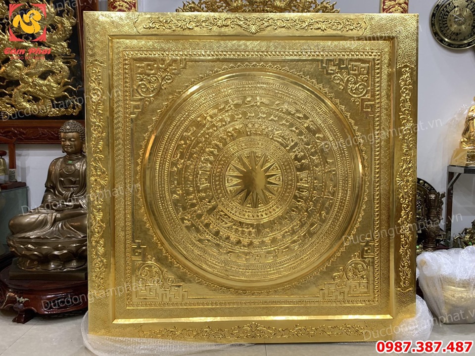 Mặt trống đồng đường kính 1m55 đúc liền khối mạ vàng 24k tuyệt đẹp..!