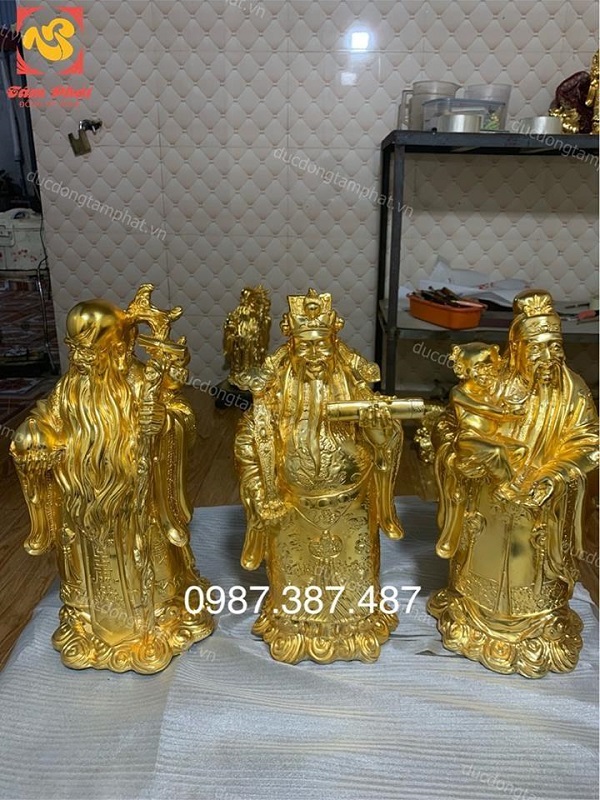 Nghệ thuật bài trí tượng đồng Tam đa cao 40cm, 60cm mạ vàng thu hút vận may