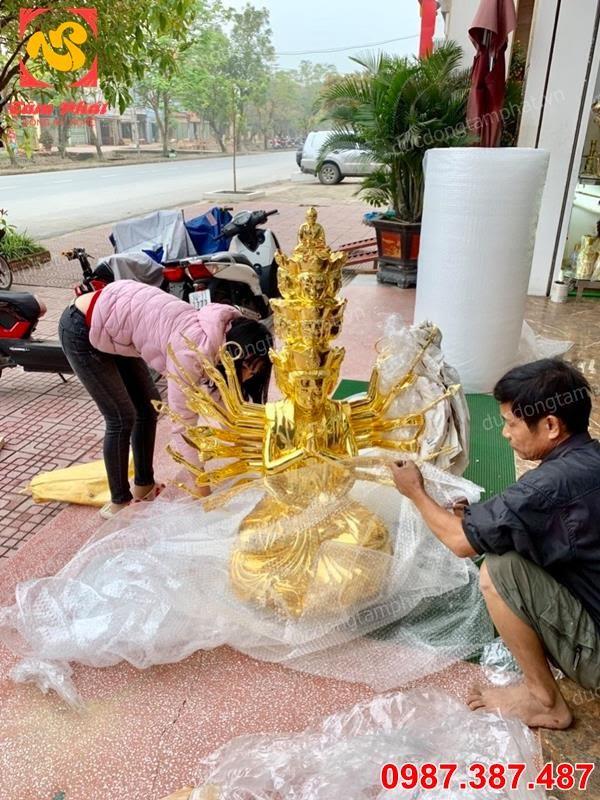 Sản xuất tượng đồng Thiên Thủ Thiên Nhãn. Thếp vàng 9999 cao 1m07 tinh xảo, đẹp sống động