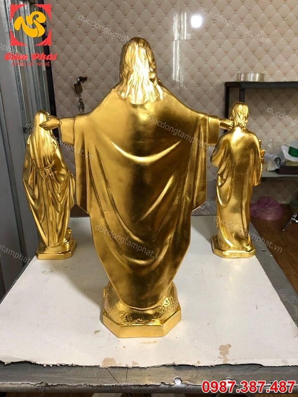 Bộ ba tượng đồng Đức Mẹ Maria, Đức Chúa Giêsu và Thánh Giuse thếp vàng 9999, cao 40cm và 50cm (Phần 2)