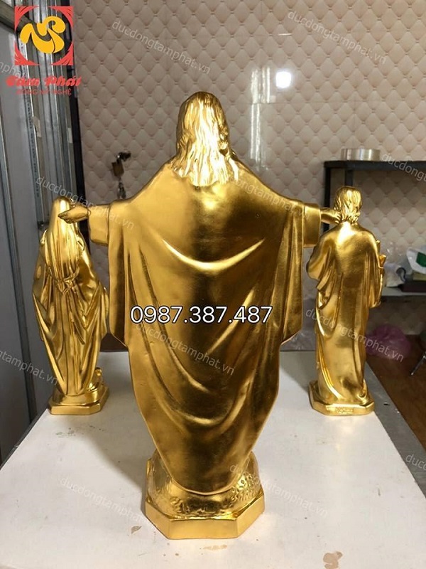 Bộ ba tượng đồng Đức Mẹ Maria, Đức Chúa Giêsu và Thánh Giuse thếp vàng 9999, cao 40cm và 50cm (Phần 3)
