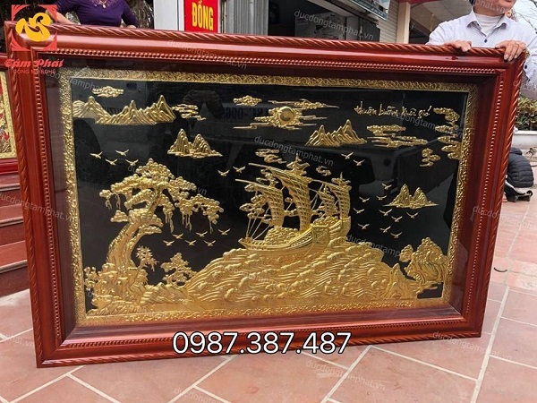 Tranh Thuận Buồm Xuôi Gió mạ vàng 24k tuyệt đẹp kích thước 2m3 x 1m2
