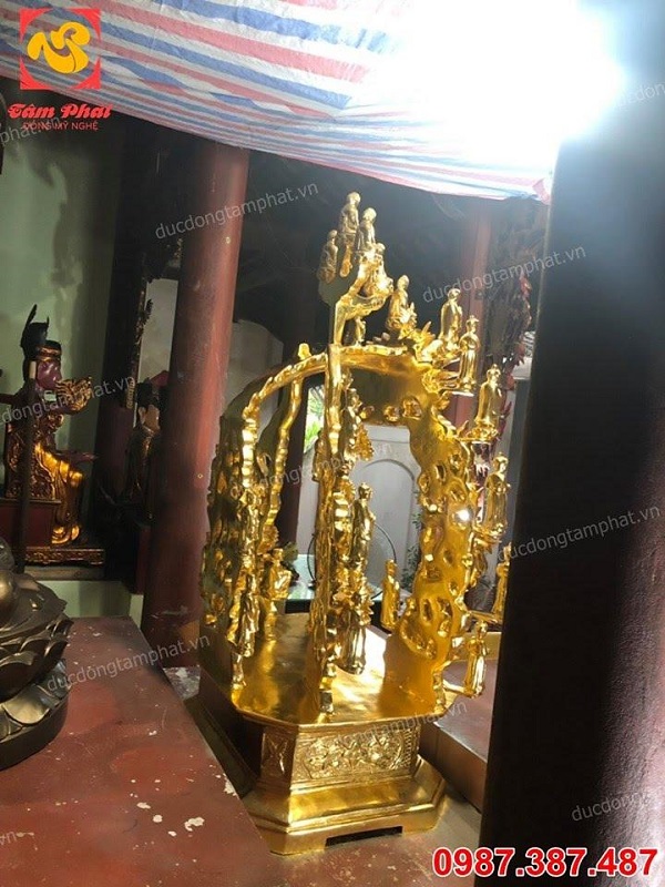 Thếp vàng 9999 toà Cửu Long bằng đồng cao 1m7 cho chùa Diên Phúc tuyệt đẹp..!