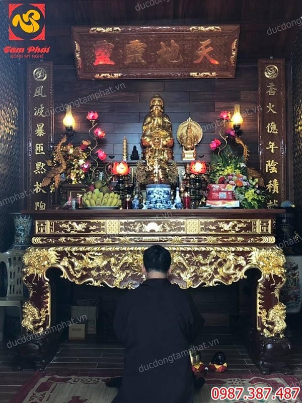 Thếp vàng quỳ 9999 sập thờ gỗ hương cho khách Diễn Châu - Nghệ An tuyệt đẹp..!