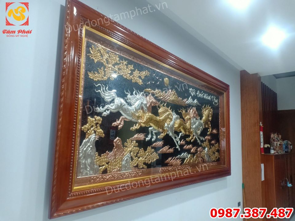 Tranh Bát Mã Truy Phong mạ vàng, mạ bạc - kích thước 2m95 x 1m45 lắp cho khách hàng