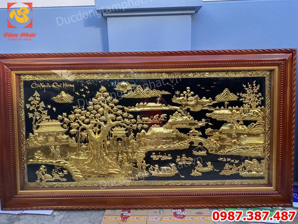 Tranh Cội Nguồn Quê Hương bằng đồng mạ vàng 2m55 x 1m35 cực tinh xảo.!