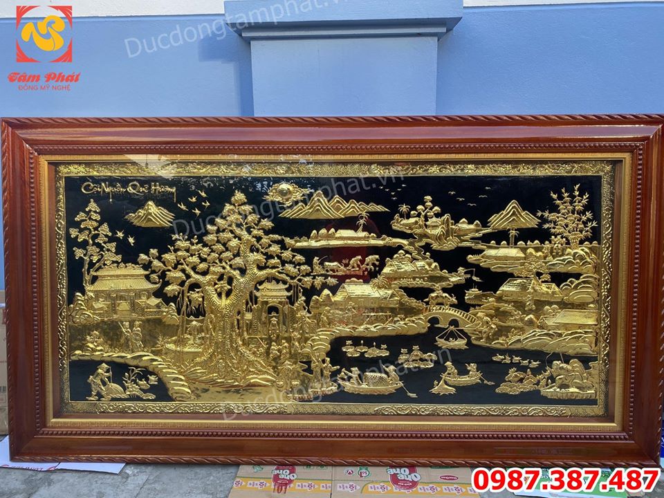 Tranh Cội Nguồn Quê Hương bằng đồng mạ vàng 2m55 x 1m35 cực tinh xảo.!