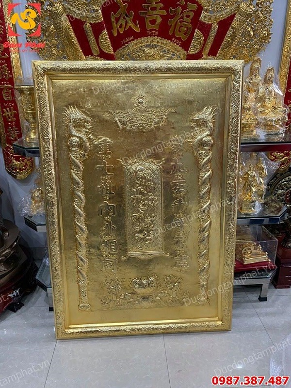 Tranh Cửu Huyền Thất Tổ bằng đồng mạ vàng 24k kích thước 1m x 1m47