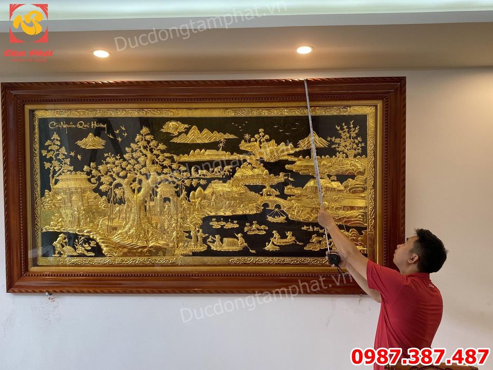 Tranh Đồng Cội Nguồn Quê Hương 2m55 x 1m35 Mạ vàng bàn giao lắp đặt khách Hà Nội.!