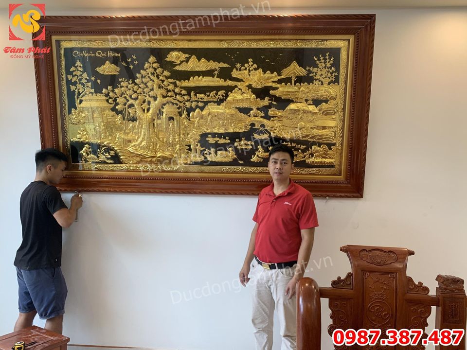 Tranh Đồng Cội Nguồn Quê Hương 2m55 x 1m35 Mạ vàng bàn giao lắp đặt khách Hà Nội.!