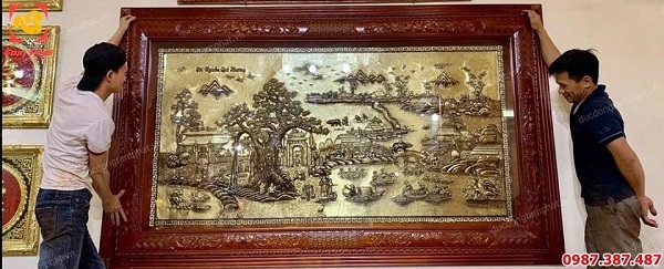 Tranh đồng Cội Nguồn Quê Hương xước giả cổ đẹp hoàn hảo trang trí phòng khách