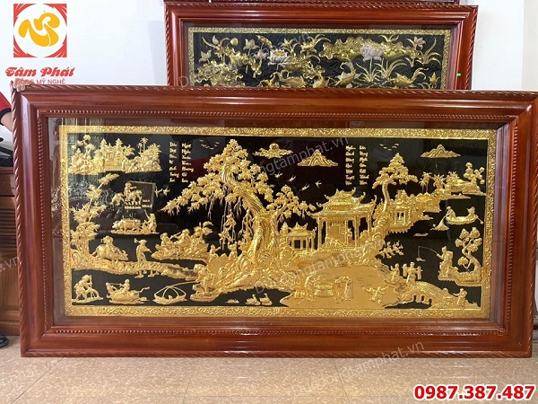 Tranh đồng quê mạ vàng kích thước 2m3 cao cấp tuyệt đẹp..!