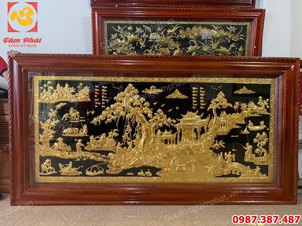 Tranh đồng quê mạ vàng kích thước 2m3 cao cấp tuyệt đẹp..!