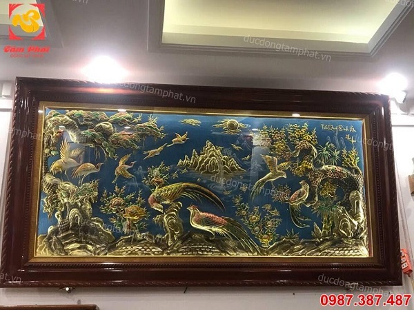 Tranh đồng Tứ Quý Bình An kích thước 2m3 x 1m2 cực đẹp tinh xảo giá rẻ