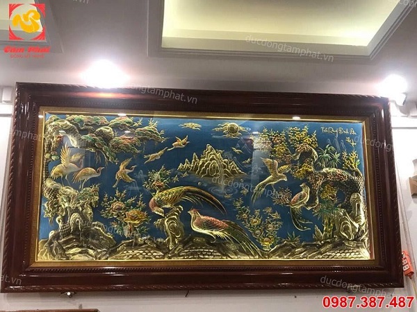 Tranh đồng Tứ Quý Bình An kích thước 2m3 x 1m2 cực đẹp tinh xảo giá rẻ