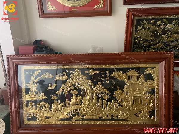 Tranh đồng Vinh quy bái tổ 2m3 x 1m2 mạ vàng 24k