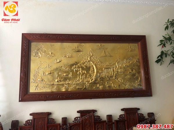 Tranh đồng Vinh Quy Bái Tổ kích thước 2m8 mạ vàng 24k khung gỗ gụ tuyệt đẹp