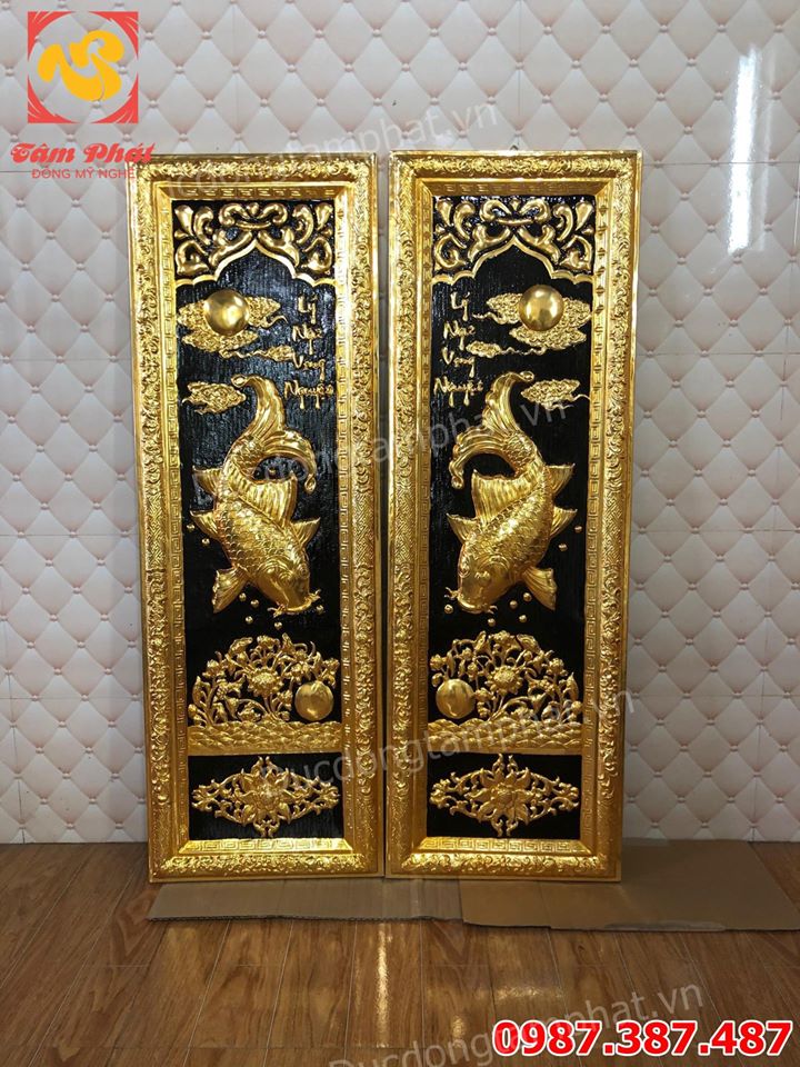 Tranh Lý Ngư Vọng Nguyệt Khung Liền đồng mạ vàng cực ý nghĩa.!