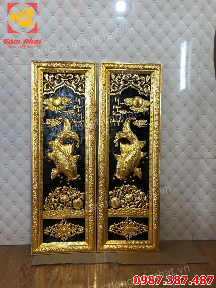 Tranh Lý Ngư Vọng Nguyệt Khung Liền đồng mạ vàng cực ý nghĩa.!