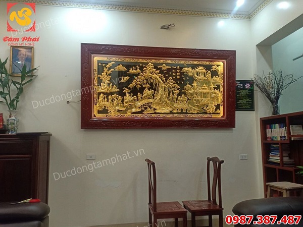 Tranh Vinh Quy Bái Tổ 1m7 khung gỗ gụ dát vàng 9999 tuyệt đẹp