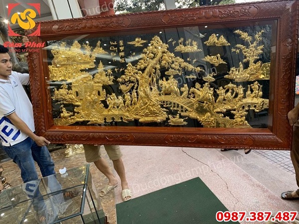 Tranh Vinh Quy Bái Tổ dát vàng 9999 cực tinh xảo khung gỗ gụ.!