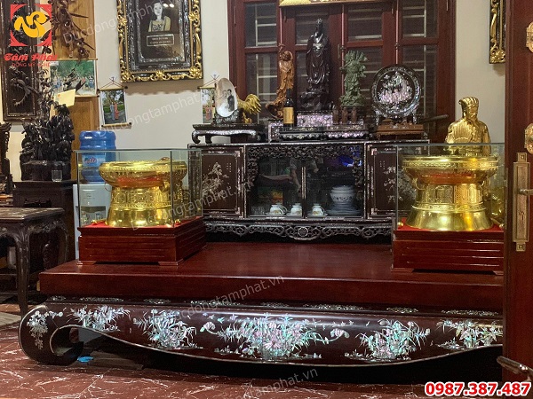 Trống đồng dát vàng lắp đặt và bàn giao cho khách Bắc Ninh