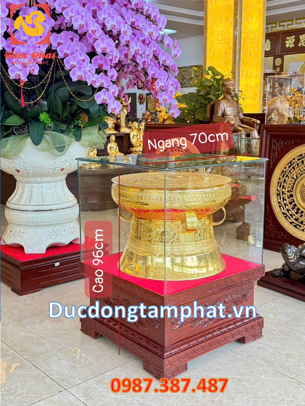 Trống đồng đường kính 70cm mạ vàng 24k