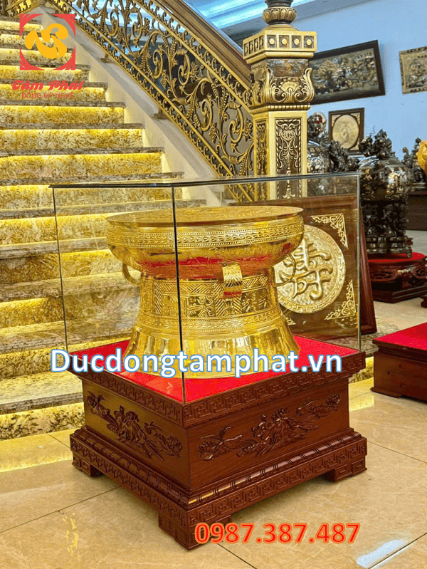Trống đồng đường kính 70cm mạ vàng 24k