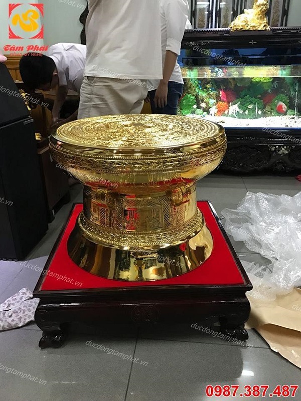 Trống đồng Ngọc Lũ mạ vàng 24k đường kính 40cm