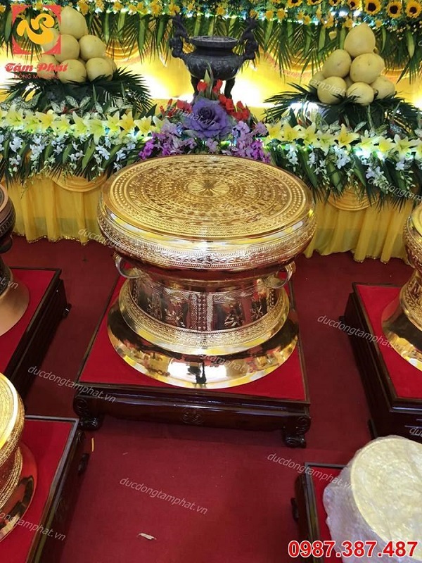 Trống đồng quà tặng làm từ đồng vàng nguyên chất