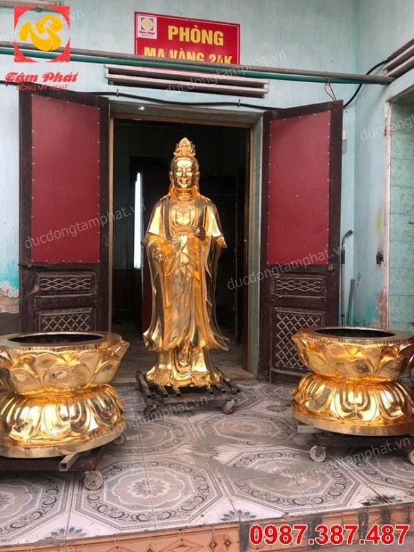 Tượng đồng Đại Thế Chí Bồ Tát cao 2m1 đồng đỏ mạ vàng 24k