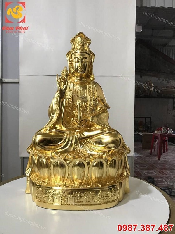 Tượng đồng Quán Âm Bồ Tát cao 55cm thếp vàng 9999