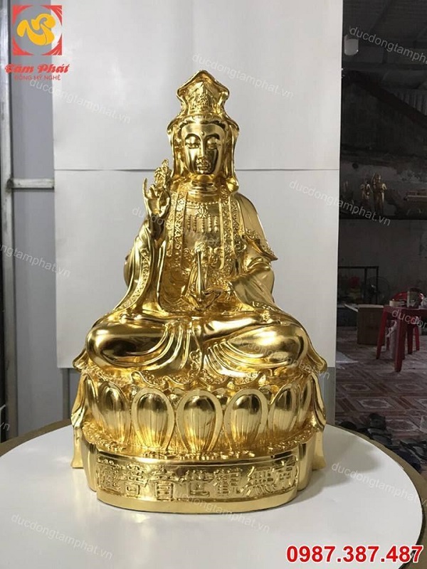 Tượng đồng Quán Âm Bồ Tát cao 55cm thếp vàng 9999