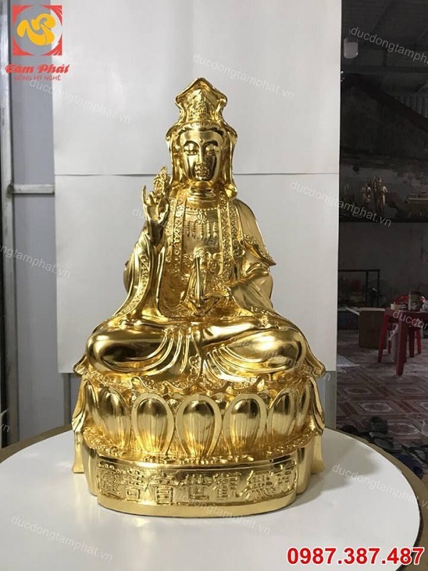 Tượng đồng Quán Âm Bồ Tát cao 55cm thếp vàng 9999